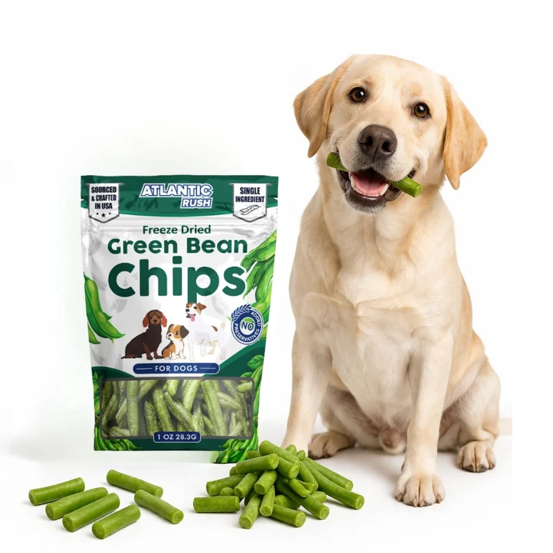 Atlantic Rush – Chips lyophilisés de haricots verts pour chiens – 1 oz, sans sel ni huile, fabriqué aux États‑Unis
