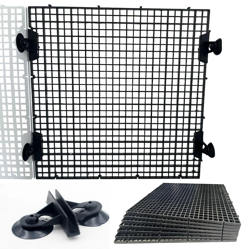 Barrière-diviseur d'aquarium TQDXZA noir 0,35 pouce – 11,8 × 11,8 po, 8 ventouses, coupe facile pour aquariums de 10 à 55 galons américains