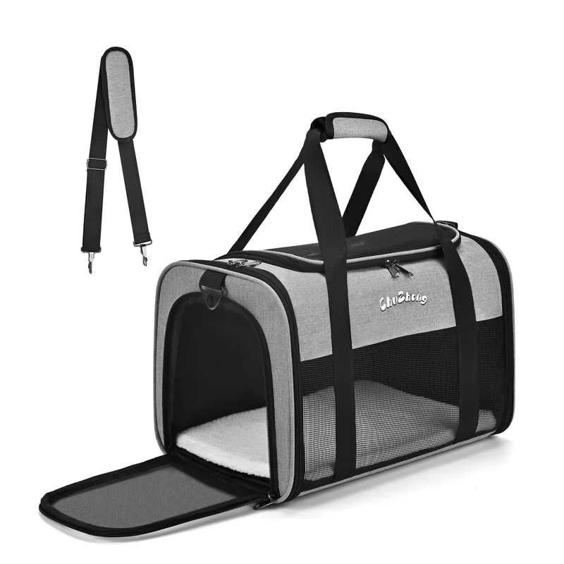 Chuzhong Transporteur Aérien pour Chats et Petits Chiens jusqu'à 8 kg – Sac de Voyage Souple avec Coussin Lavable, Gris