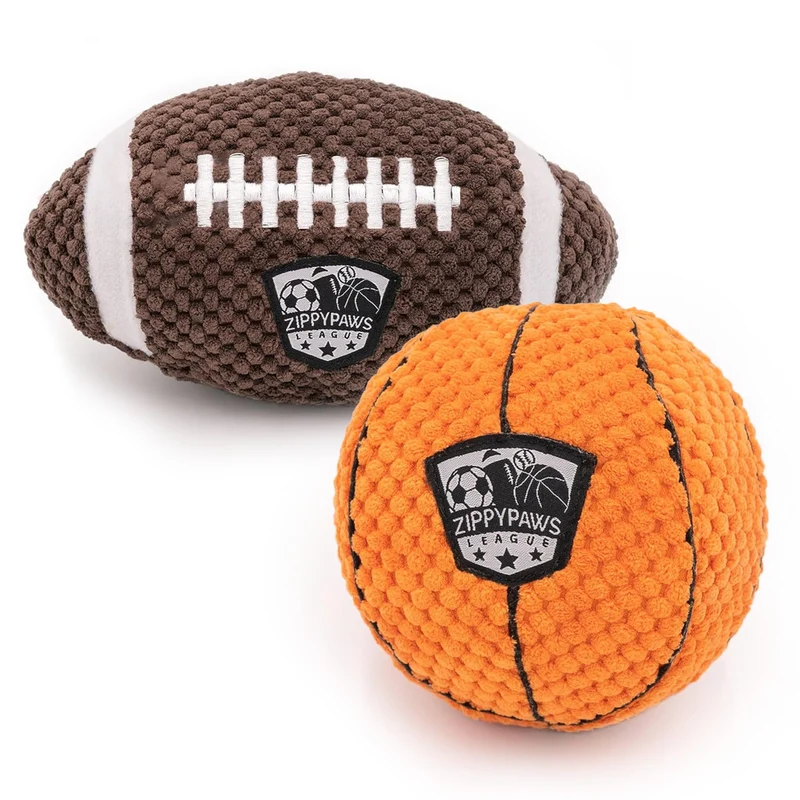 ZippyPaws SportsBallz - Jouets Siffleurs pour Chiens | Football et Basket-ball