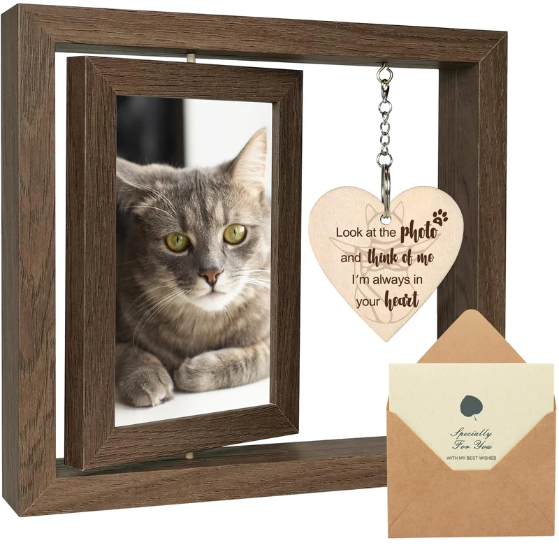 SHOW-YA Cadre mémoire chat rotatif 4x6 – Cadeau de deuil et souvenir