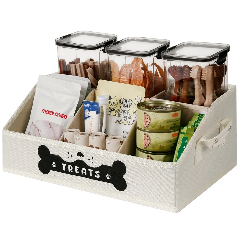 GreenPetopia - Conteneur de friandises pour chien | Organisateur polyvalent trapézoïdal, moyen, beige