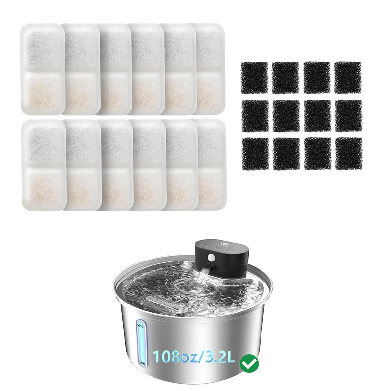 BEST JAJA - Pack de 12 filtres pour fontaine à eau pour chat PF03 + 12 éponges de pompe