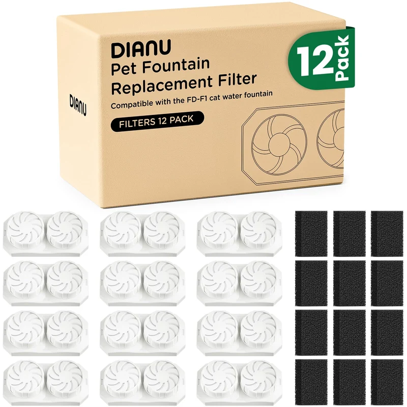 DIANU - Filtres et Éponges Pré-Filtre pour Fontaine Chat Acier Inox 3,2 L (Six Pack)