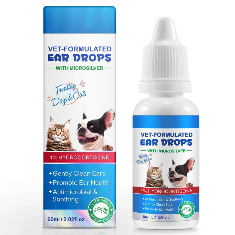 Tooffi Gouttes Traitement Otite – Chiens et Chats, 1% Hydrocortisone, Nettoyant Auriculaire Antiseptique 2 oz