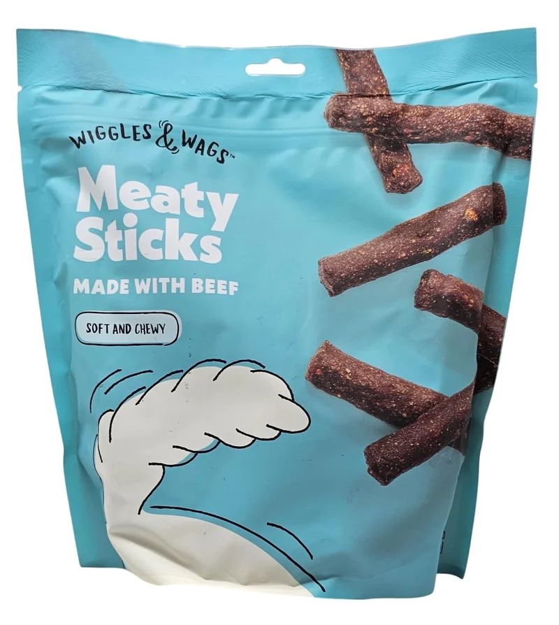 Wiggles & Wags Bâtonnets de Bœuf pour Chiens — Friandises Moelleuses, Sac Réutilisable 1 livre (454 g)