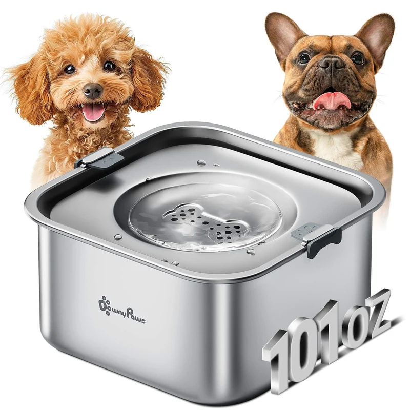 DownyPaws Bol d'Eau Anti Déversement pour Chien - 3L Acier Inox