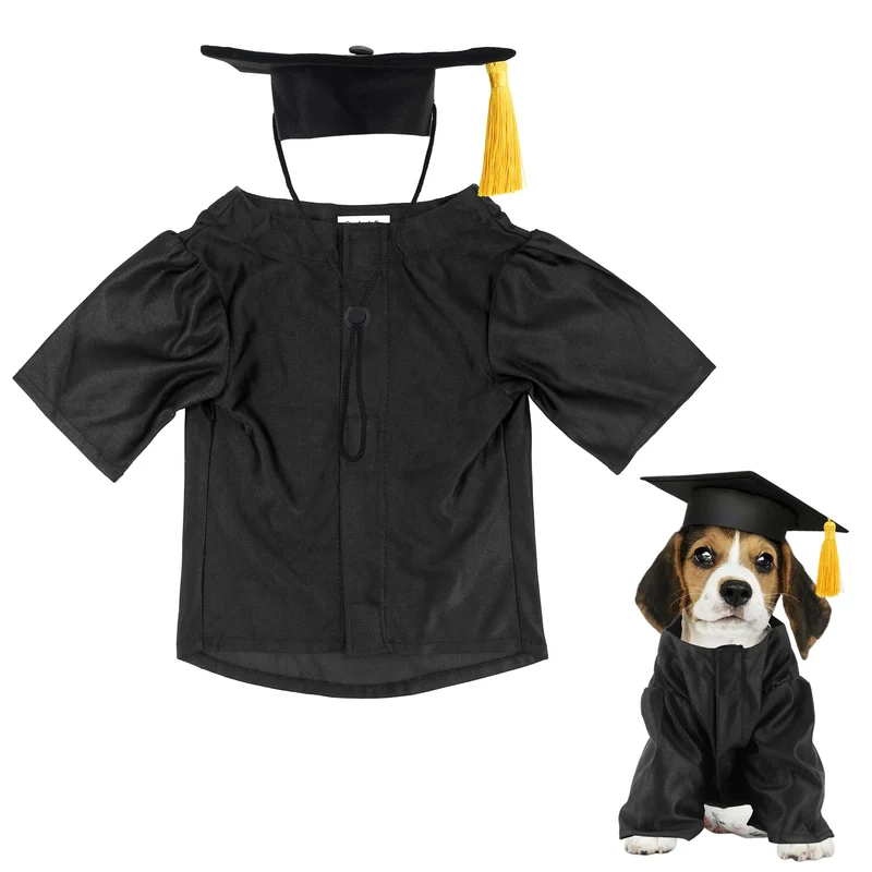 GraduatePro Chapeau et Robe de Graduation pour Chiens et Chats – Noir, 4 Tailles (S/M/L/XL)