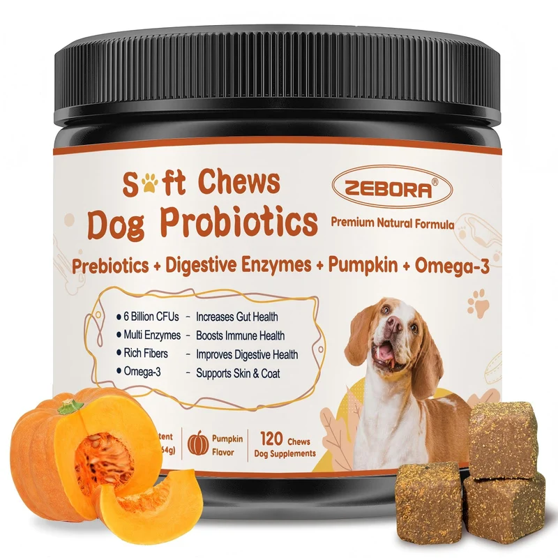 ZEBORA Probiotiques pour Chiens – Digestion, Immunité et Peau, 120 Gommes Douces Saveur Potiron