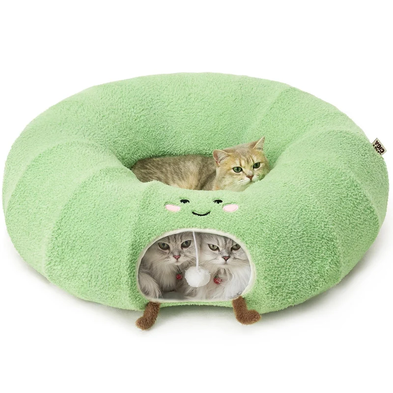 EHEYCIGA Tunnel Chat 2-en-1 – Nid Donut Doux, Jeu Interactif et Coussin Lavable