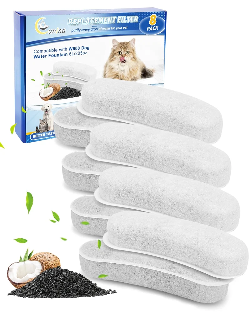 Cunina Filtres pour Fontaine d’Animaux – Compatible W600, Distributeur 6 L, Lot de 8