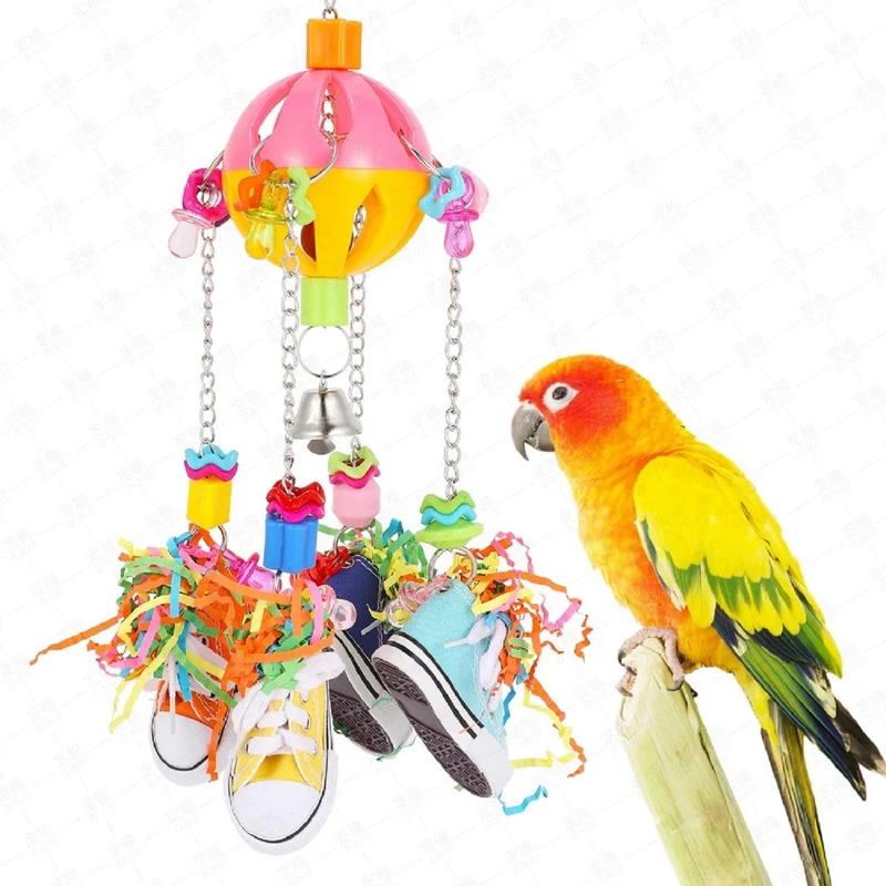Jouets YinMeiRen pour Perroquets et Conures – Sneakers Colorés, Cloche et Pacificateur Acrylique