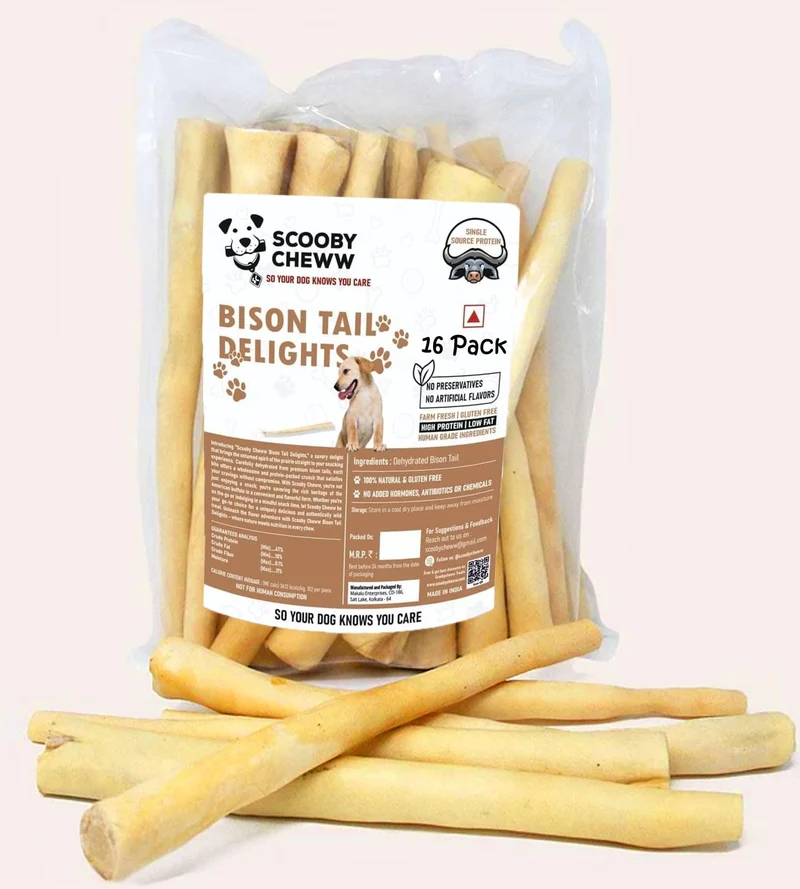 Scooby Cheww Queues de Boeuf pour Chiens – Sac de 16 Friandises Naturelles