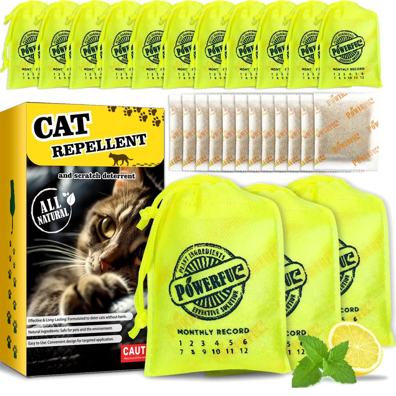 COOMLY – Lot de 12 pochettes dissuasion chats – Menthe et Citron, intérieur & extérieur