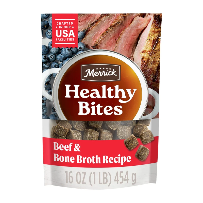 Merrick Healthy Bites – Friandises sans céréales pour chiens, Bouillon d'Os et Boeuf, 16 oz (454 g)