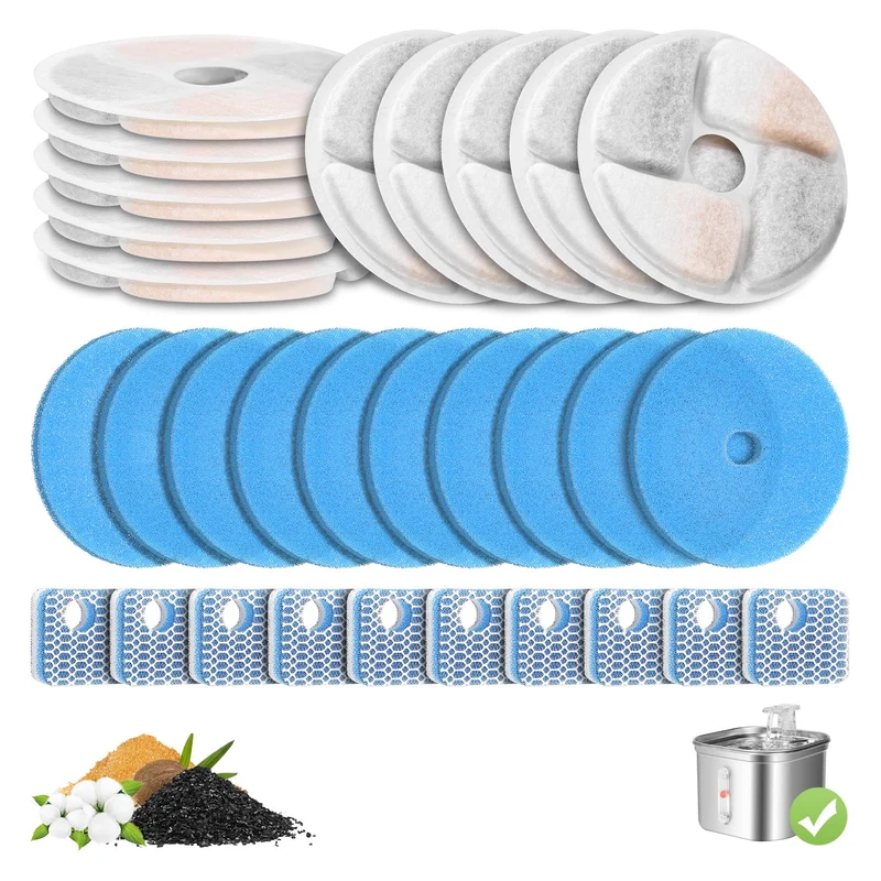 EZMioo – Lot de 10 filtres fontaine chat 2,2L Square/Diamond – Filtration triple et carbone actif