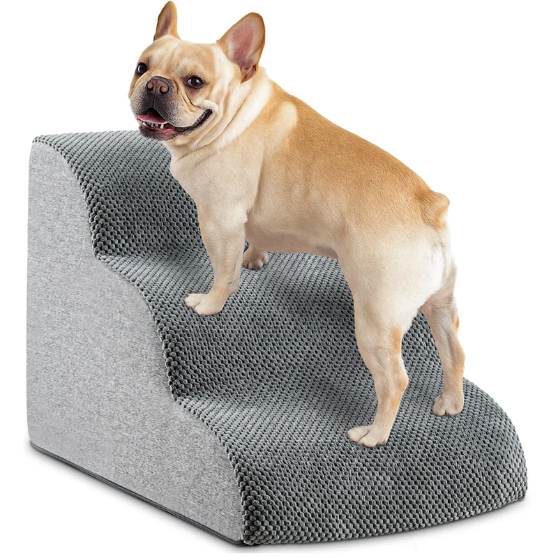 HCYLHXQ — Escalier Chien 3 Marches en Mousse, Hauteur 15,7 po, Housse Lavable & Base Antidérapante (Gris)