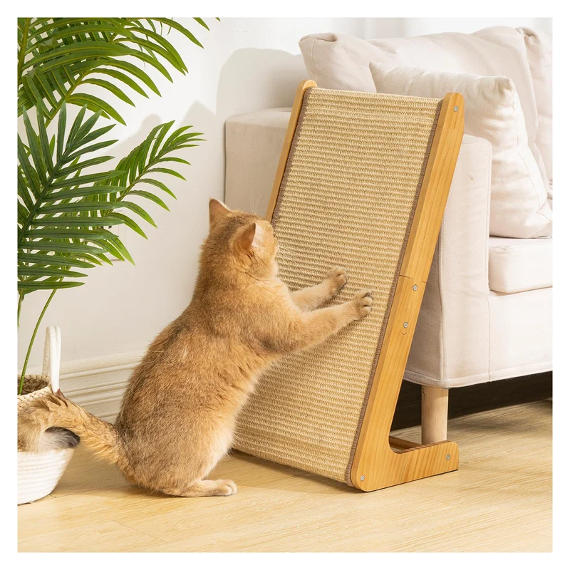 Avont Grattoir pour Chat Sisal — Vertical en L, Rampe 110°, Bois Naturel, Grand