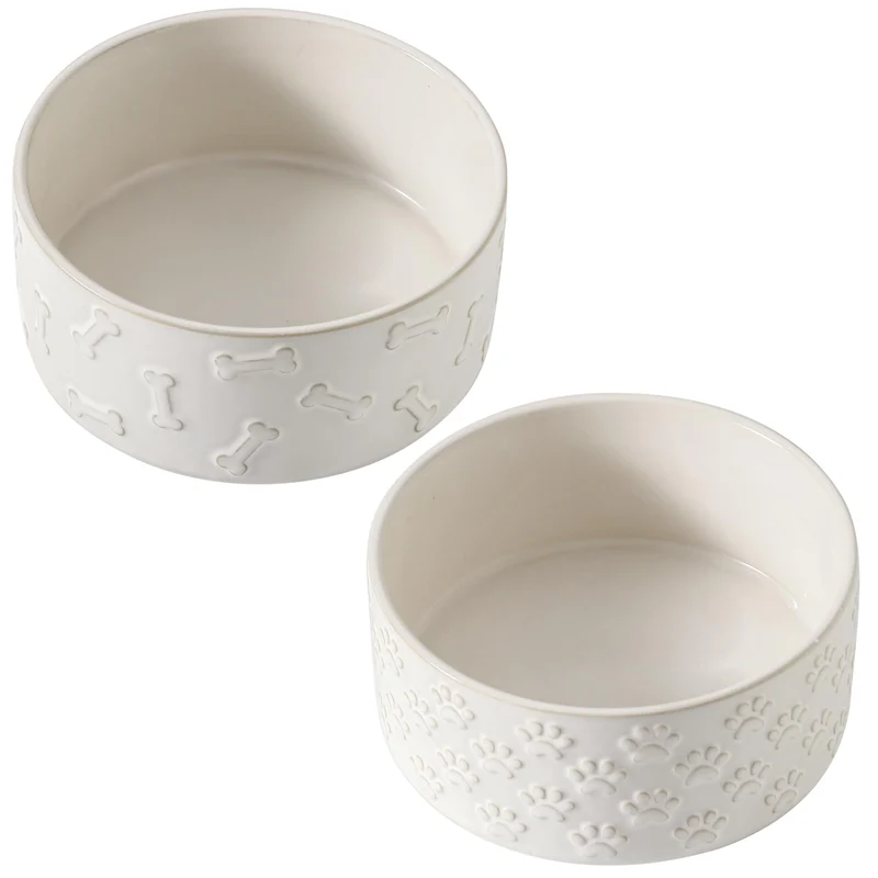 UBEE Bol en céramique pour chien – Ensemble de 2, motif patte et os, 6,1 pouces