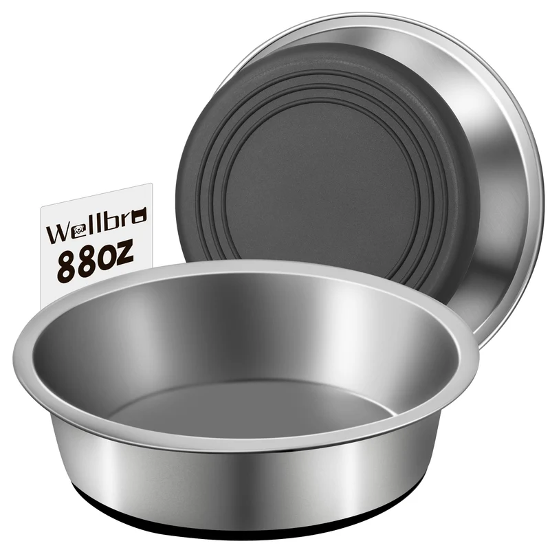 Wellbro – Gamelles pour chien en acier inoxydable, antiderapantes, lot de 2 (88 oz / 11 tasses)