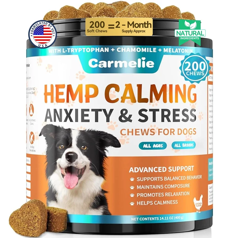Carmelie Friandises au Chanvre pour Chien – 200 bouchées, Détente au Goût Poulet