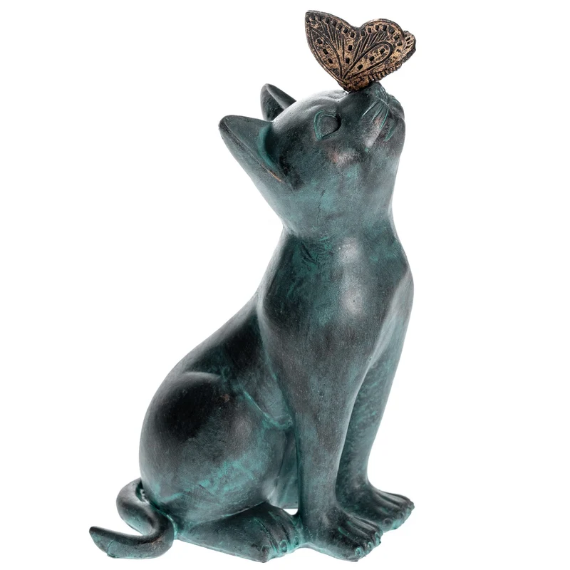 iHeartDogs - Figurine memoriale pour chat avec papillon | Statue jardin durable
