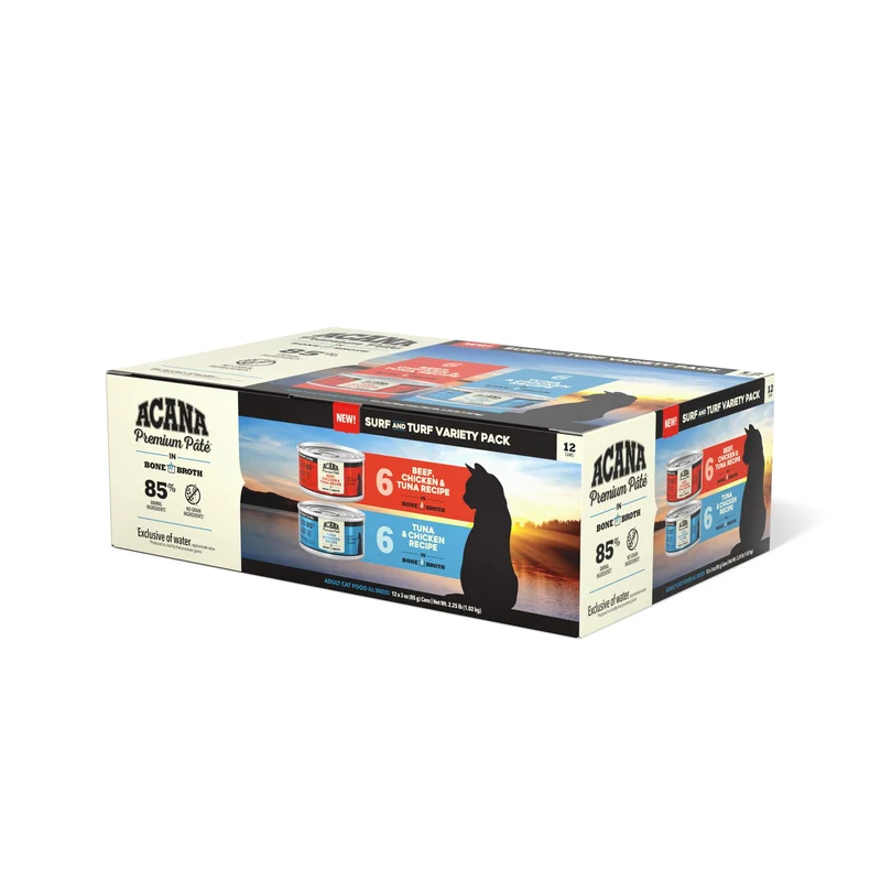 ACANA Surf & Turf – Pâté humide pour chat en bouillon d’os (12 boîtes de 3 oz) sans céréales