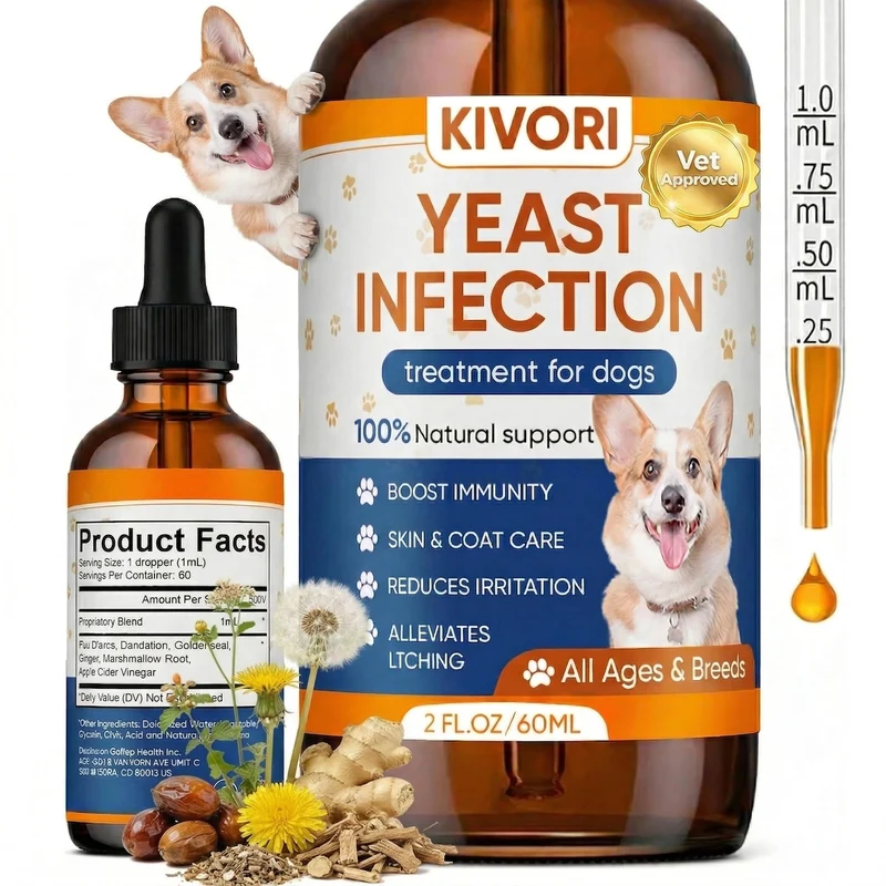 KIVORI Gouttes anti-levures pour chiens – Soin peau, oreilles et pelage (60 ml)