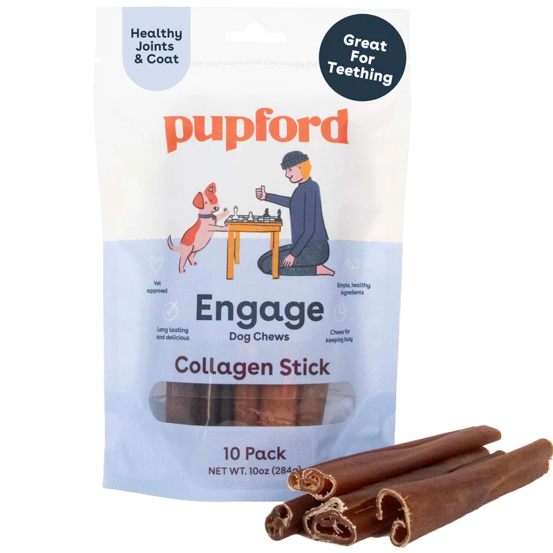 Pupford Bâtons Collagène pour Chiens et Chiots – Alternative Naturelle au Stick Traditionnel, Longueur 15 cm, Lot de 10