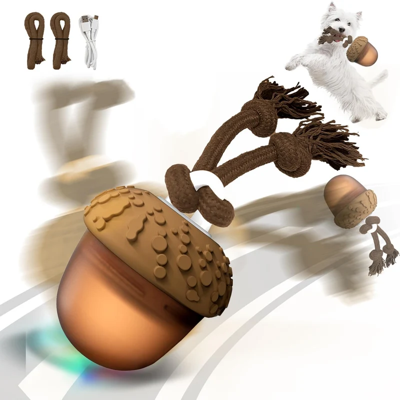 Hanarook Balle Interactive pour Chiens Acron — Jouet Automatique Bougeant, LED et Sons Réalistes
