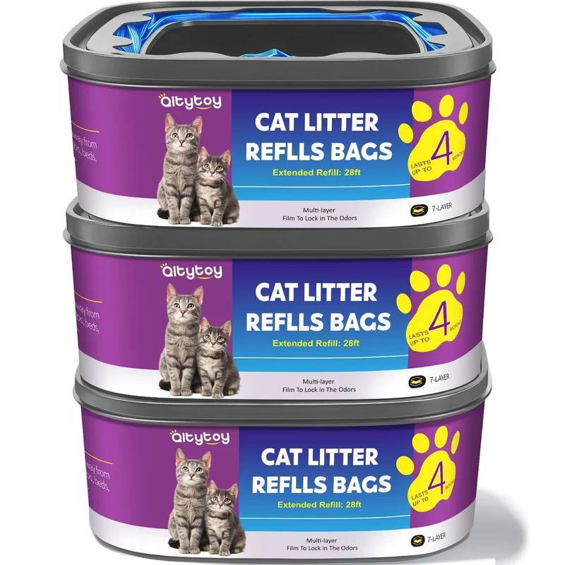 Qltytoy Sacs Réfill Litière Jumbo 28ft – Lot de 3, Compatible Litter Genie Standard/Plus/Style Pail
