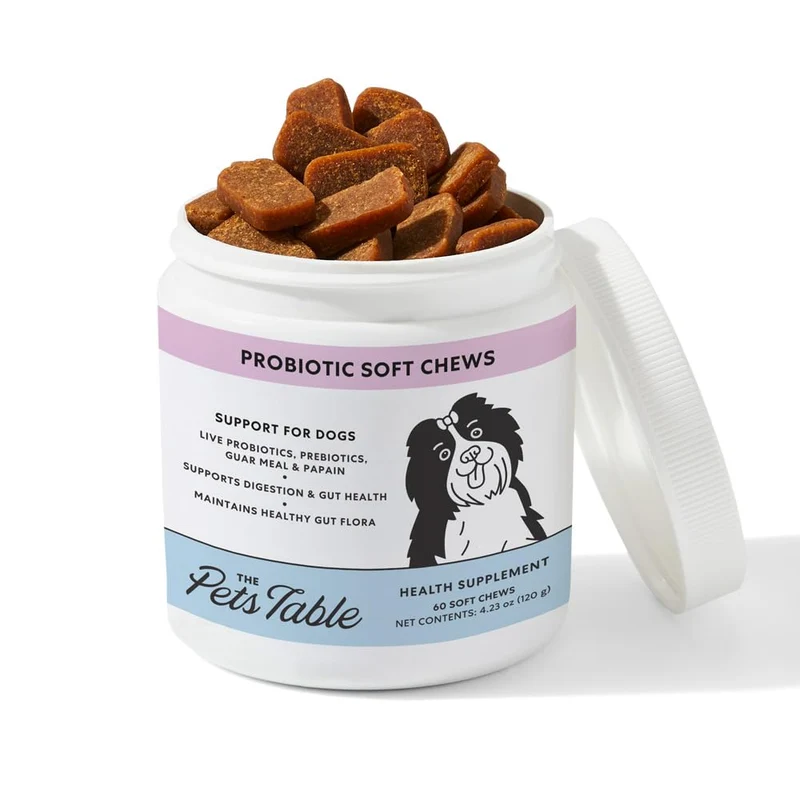 The Pets Table Bouchées Probiotiques Souples Saveur Canard – Soutien Digestif pour Chiens, 60 bouchées