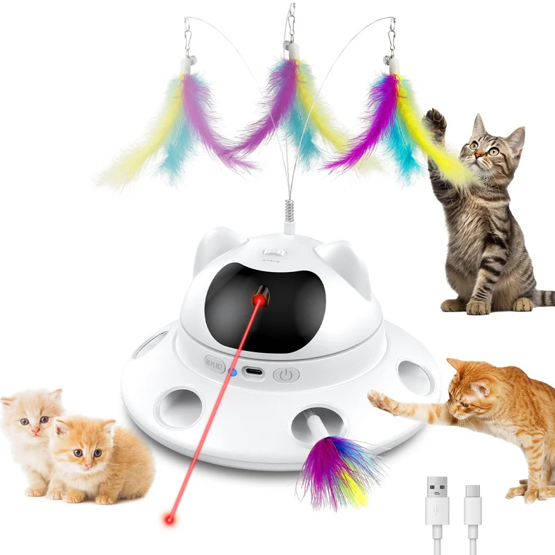 DOLOEDY Chat Laser Toy 3-en-1 : Jouet Laser Automatique pour Chats d’Intérieur, 5 Motifs, Capteur Intelligent et Recharge USB