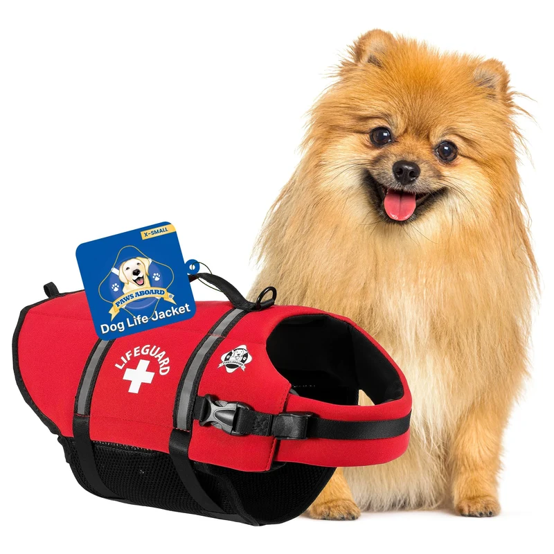 Gilet de sauvetage pour chien Paws Aboard – Gilet de natation ajustable, réfléchissant, rouge, X-Small
