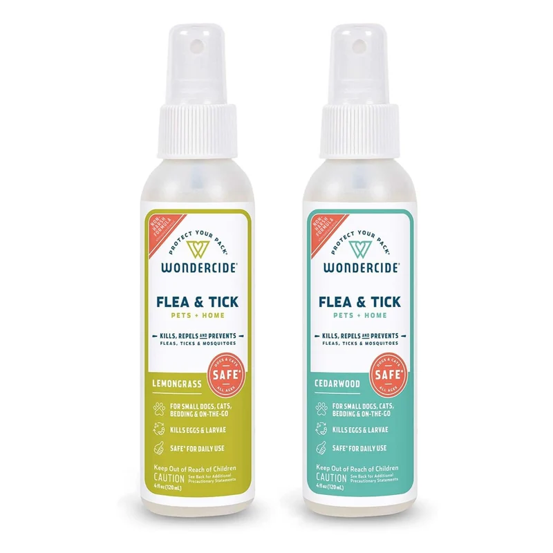 Wondercide - Spray Puces, Tiques et Moustiques – Pour Chiens, Chats et Maison – Citronnelle et Bois de Cèdre – Lot 2x4 oz