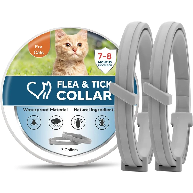 NJKPUYT Collier antipuces et tiques naturel pour chat – 8 mois, sûr et facile, 2 pièces