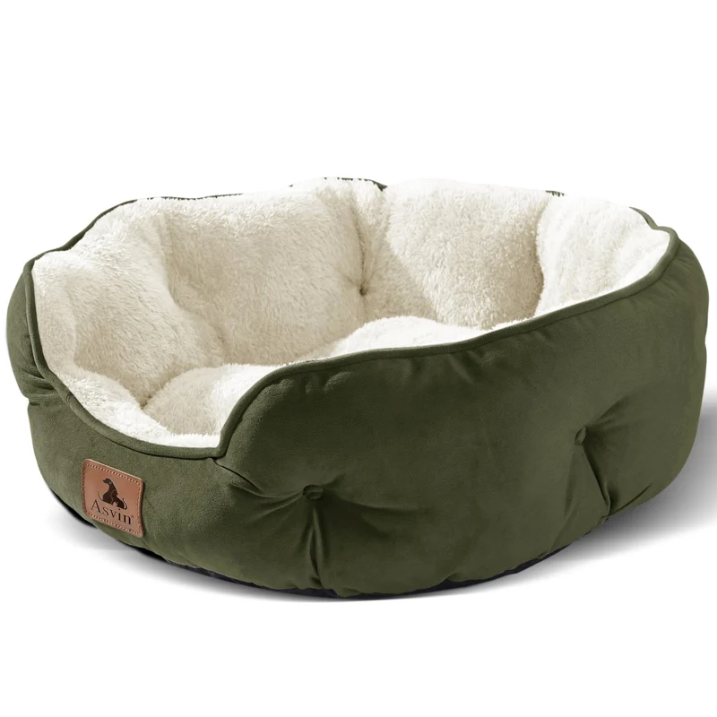 Asvin - Couchage Doux 20 pouces pour Petits Chiens et Chats, Lavable en Machine, Anti-Dérapant, Vert