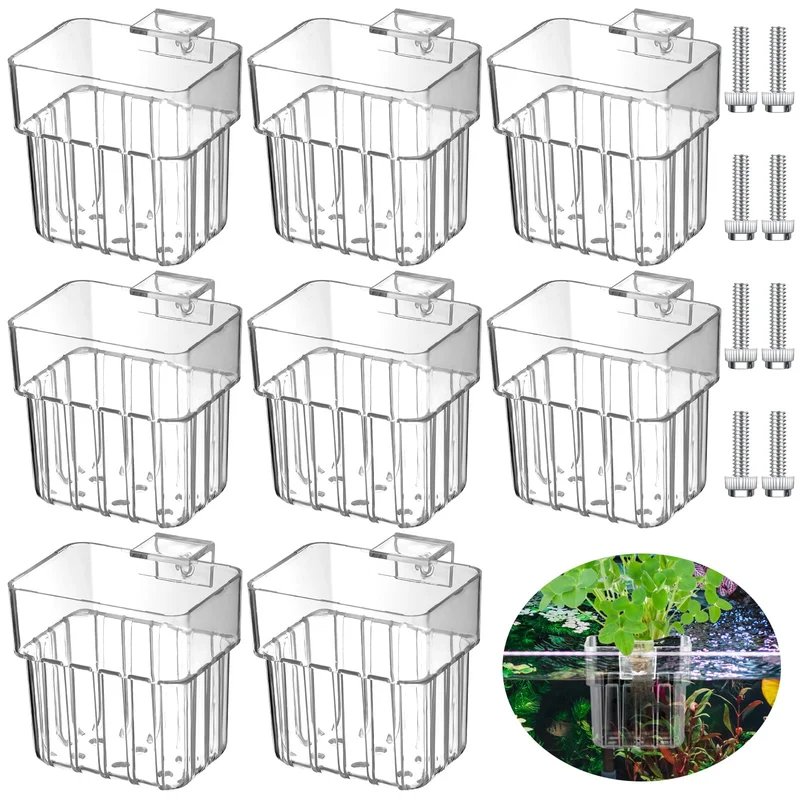 Dandat – Ensemble de 8 porte-plantes d’aquarium en acrylique transparent avec crochets