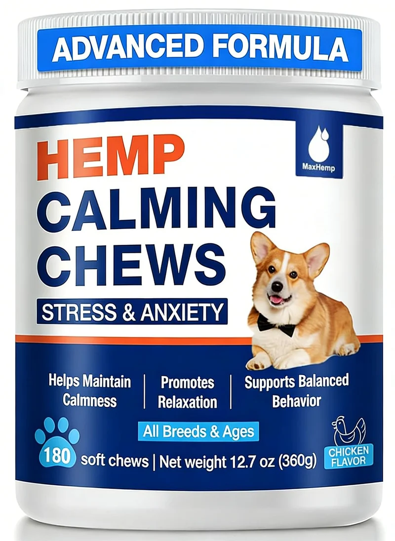 MaxHemp Gommes Calmes pour Chiens — Avancées Anti-Anxiété, Détente et Bien-Être • Saveur Poulet • 180 Gommes