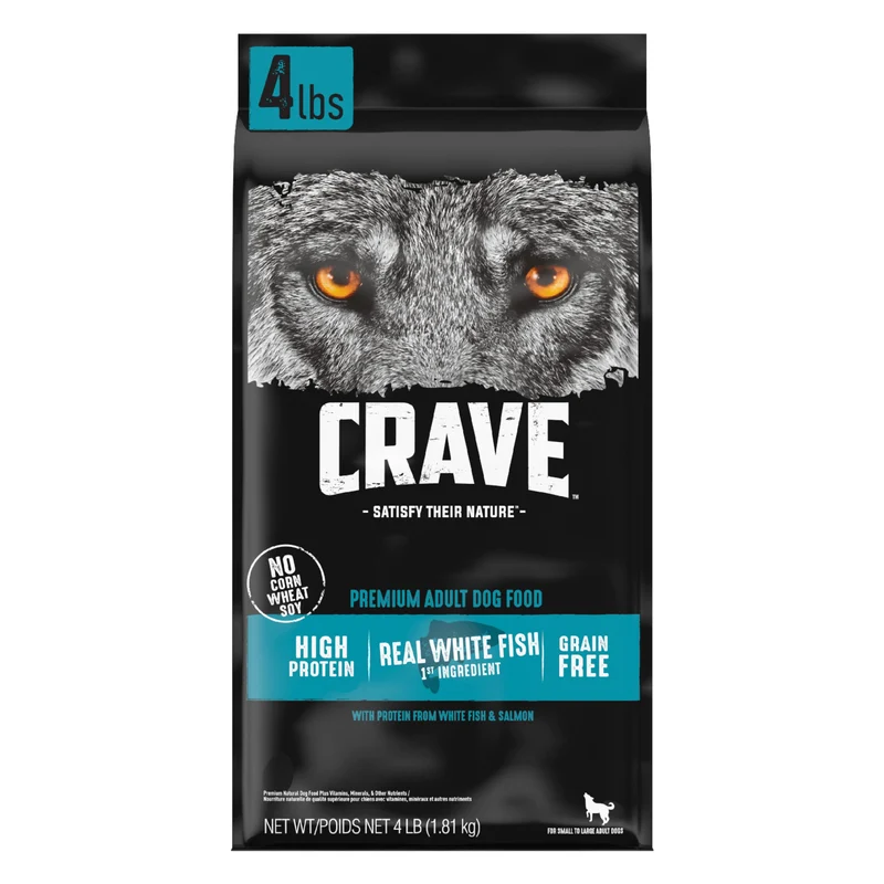 CRAVE Croquettes Sans Céréales pour Chien Adulte – Saumon et Poisson, Sac de 4 lb