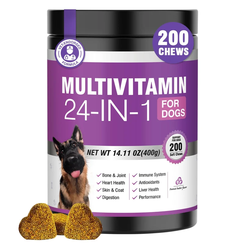 TTLXBL — Vitamines 24-en-1 pour Chiens, 200 comprimés, gout beurre de cacahuète