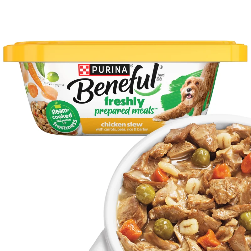 Purina Beneful – Ragoût de poulet humide avec riz, carottes, petits pois et orge — Pack de 8 pots de 10 oz