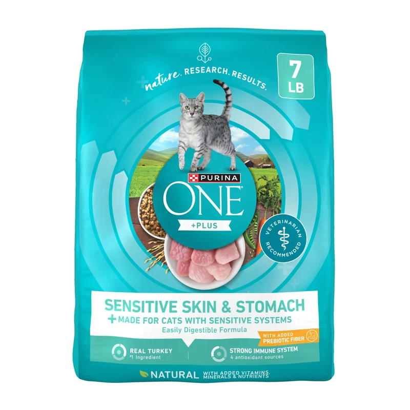 Purina ONE Estomac sensible et peau sensible – Croquettes sèches naturelles pour chat, +Plus – sachet de 3,2 kg (7 lb)