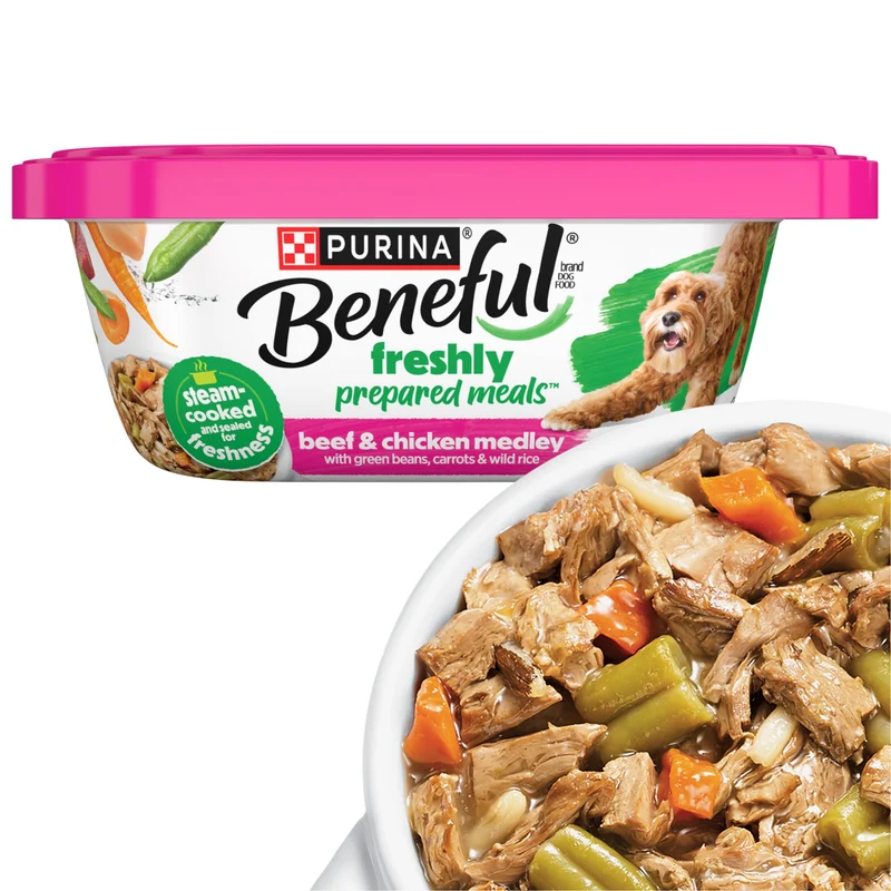 Beneful Purina – Repas Frais Préparés pour Chien: Mélange Bœuf et Poulet, Haricots Verts, Carottes et Riz Sauvage – Lot de 8 Pots 283 g