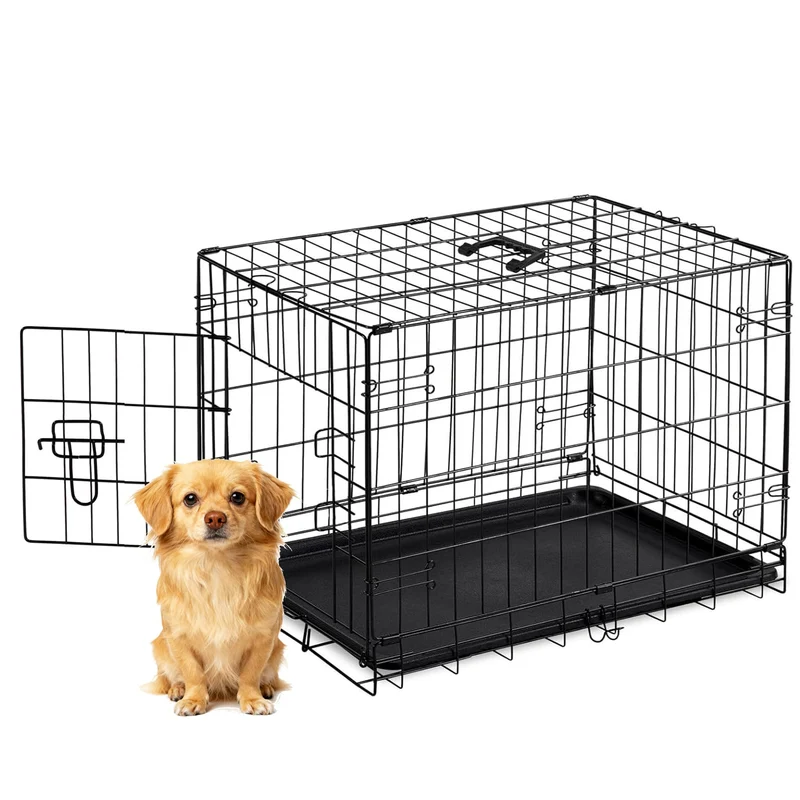 Aidoly Cage Chien 24 Pouces – Cage Portable à Porte Simple, Grillage Métal et Plateau Étanche, Pliable