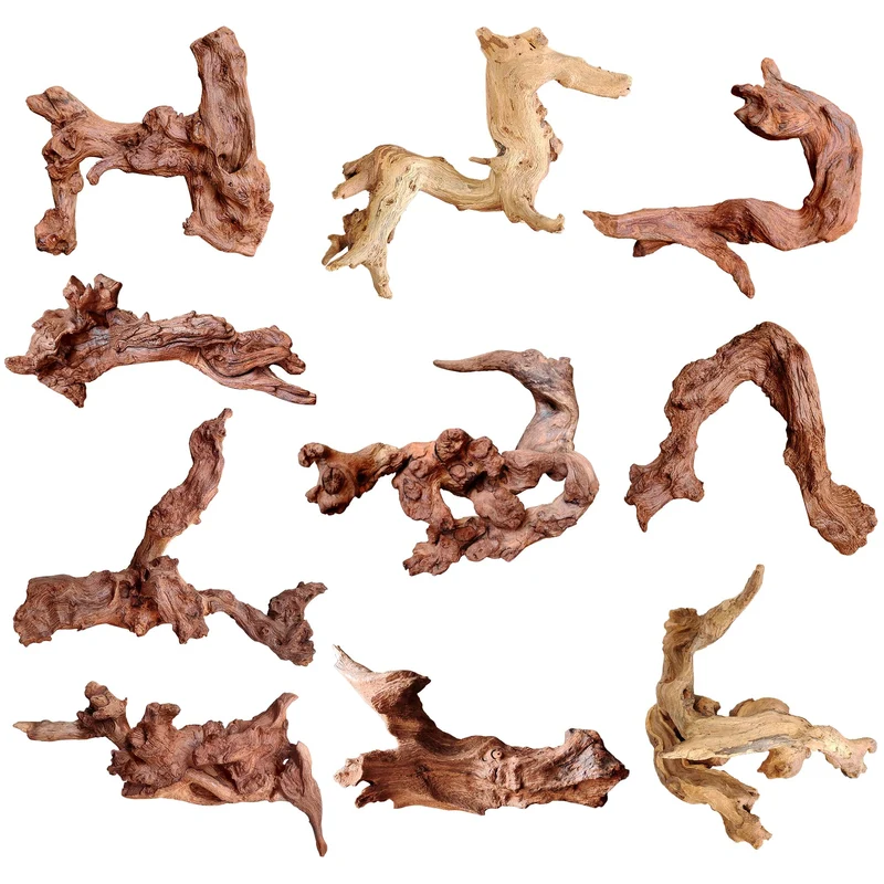 majoywoo bois flotté naturel – décor d’aquarium et reptile, assortiment 10 pièces 2-4,5 pouces