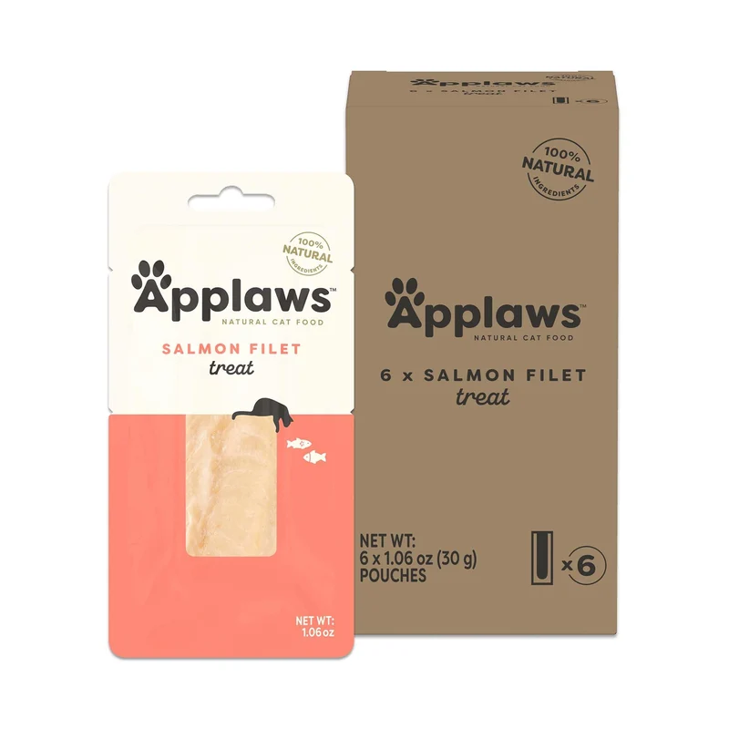 Applaws Friandises Chats – Filet de Saumon Entier, Ingrédient Unique, Sans Céréales (6 x 30 g)