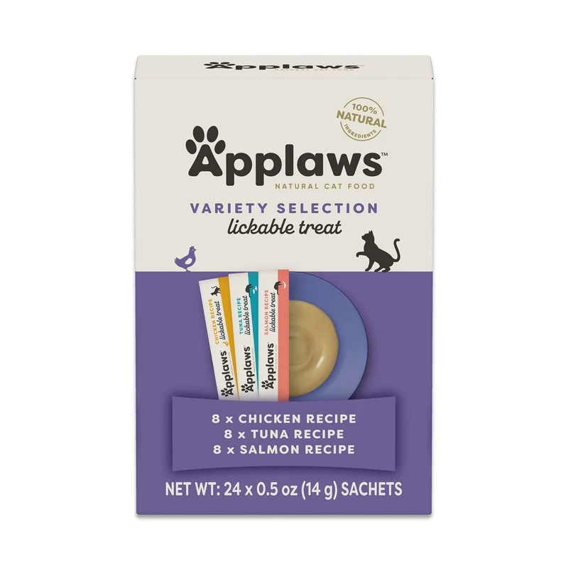 Applaws Friandises à Lécher pour Chat – Purée Naturelle, Ingrédients Limités, Sans Additifs (24 sachets de 15 g)
