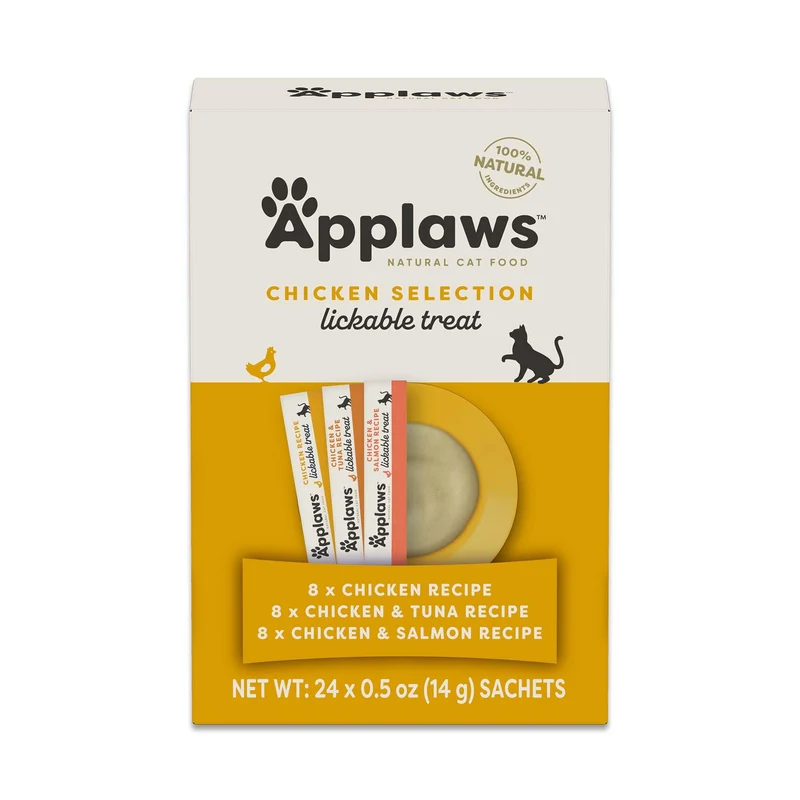 Applaws Purée Naturelle à Lécher pour Chats – Sans Grain, Ingrédients Limités, Sans Additifs, Sachets 24 x 0,5 oz