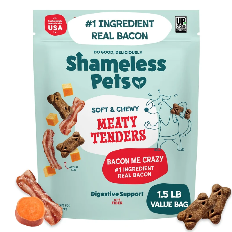 Shameless Pets Tendres au Bacon – 1,5 lb – Bacon réel premier ingrédient – Sans céréales ni soja